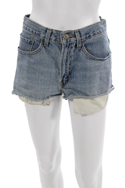 Levis Unisex 90s Blue Cotton Solid Shorts Size 28