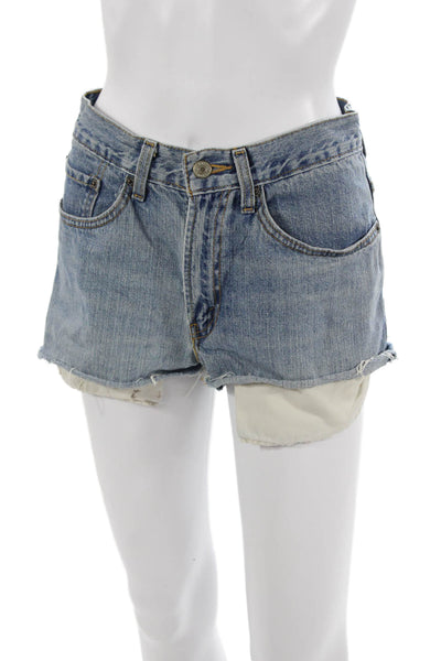 Levis Unisex 90s Blue Cotton Solid Shorts Size 28