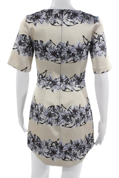 Topshop Women A-Line Mini Dress Beige Floral V-Neck Short Sleeve Size 0