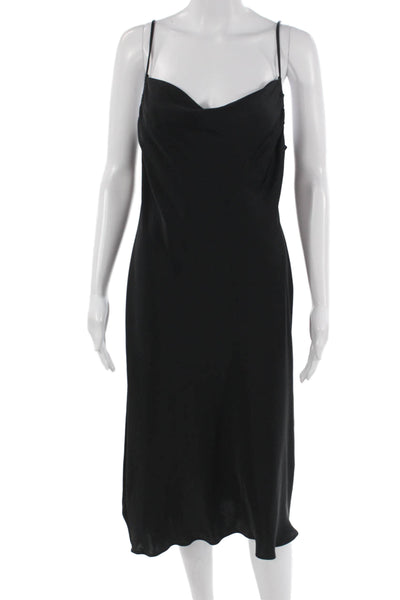 Zara Women Black 90s Slip Dress Sleeveless Long Polyester Size XS