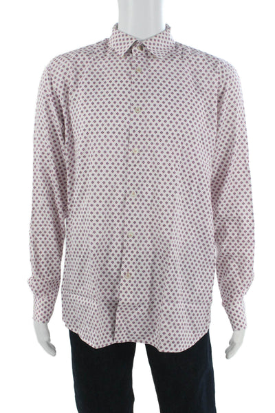 Ted Baker London Mens Geometric Long Sleeve Button-Down Shirt White Size 6