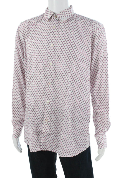 Ted Baker London Mens Geometric Long Sleeve Button-Down Shirt White Size 6