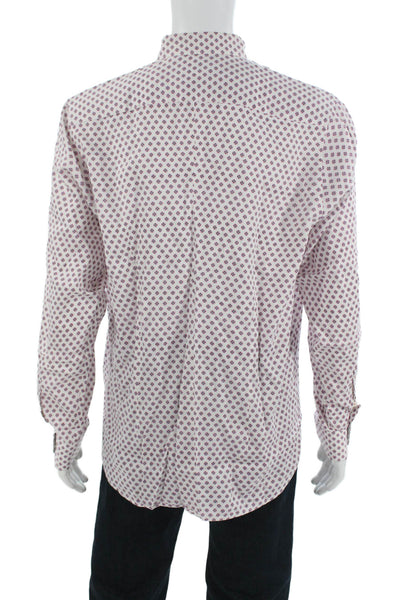 Ted Baker London Mens Geometric Long Sleeve Button-Down Shirt White Size 6