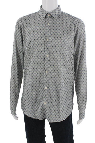 Ted Baker London Mens Geometric Collar Long Sleeve Button-Down Shirt Blue Size 5