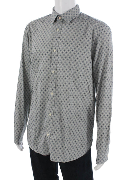 Ted Baker London Mens Geometric Collar Long Sleeve Button-Down Shirt Blue Size 5