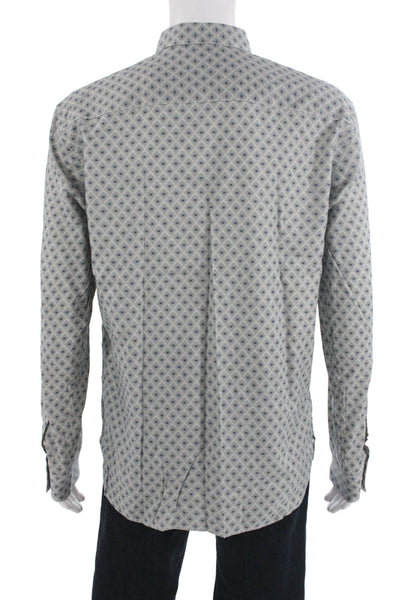 Ted Baker London Mens Geometric Collar Long Sleeve Button-Down Shirt Blue Size 5