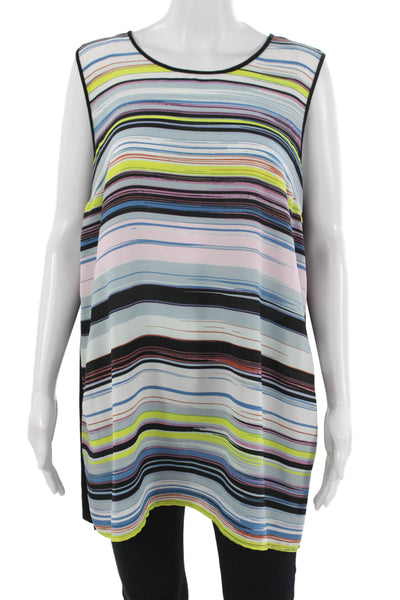 Vince Camuto Women Sleeveless Striped Tunic Black Round Neck Size 1X