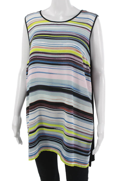 Vince Camuto Women Sleeveless Striped Tunic Black Round Neck Size 1X