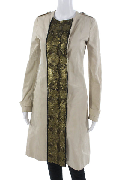 Gryphon New York Womens Trench Coat Beige Cotton Button Long Sleeve Size XS