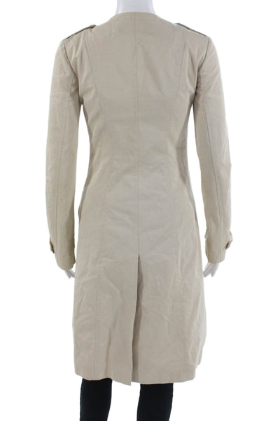 Gryphon New York Womens Trench Coat Beige Cotton Button Long Sleeve Size XS