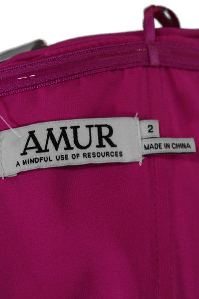 AMUR Womens 80s Mini Dress Pink Sleeveless Zip 100% Recycled Polyester Size 2