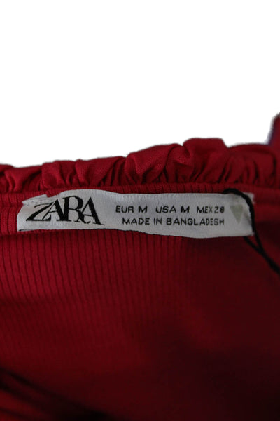 Zara Womens Bodycon Mini Red Cotton Dress 80s Size M