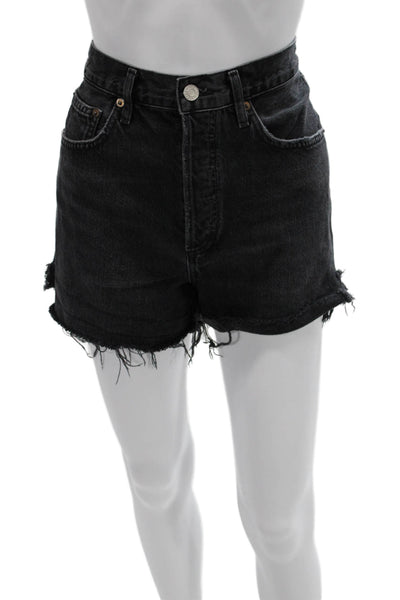Agolde Unisex Black Cotton 90s Solid Button Shorts Size 26