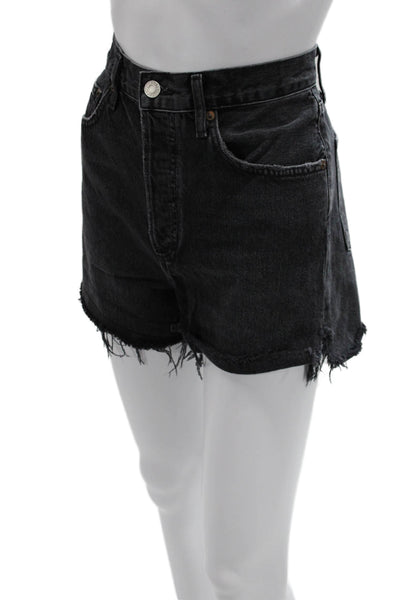 Agolde Unisex Black Cotton 90s Solid Button Shorts Size 26