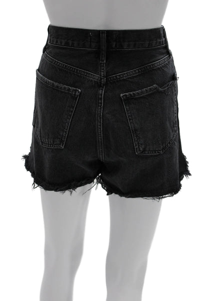 Agolde Unisex Black Cotton 90s Solid Button Shorts Size 26
