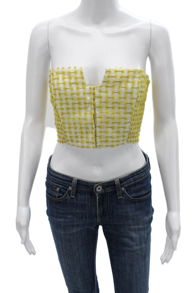 Black Iris Womens Cropped Silk Sleeveless Top Yellow Hook & Eye Designer Size 2