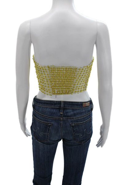 Black Iris Womens Cropped Silk Sleeveless Top Yellow Hook & Eye Designer Size 2