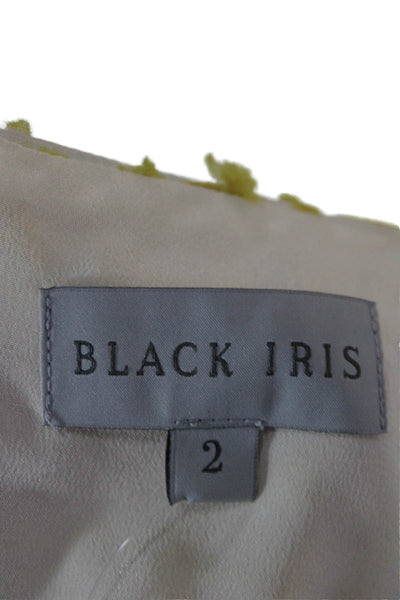 Black Iris Womens Cropped Silk Sleeveless Top Yellow Hook & Eye Designer Size 2