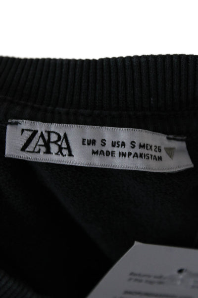 Zara Women Pullover Sweatshirt Dark Gray 3/4 Sleeve Cotton Size S