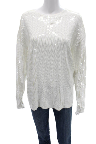 Zara Unisex Pullover Sweater White Viscose Elastane Long Sleeve Size S