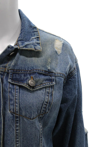Noisy May Women Dark Blue Cotton Collared Button Jacket Long Sleeve Size XS