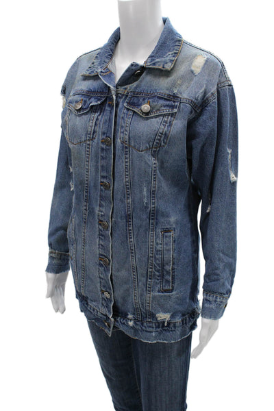 Noisy May Women Dark Blue Cotton Collared Button Jacket Long Sleeve Size XS