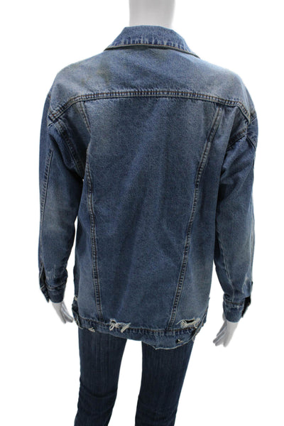 Noisy May Women Dark Blue Cotton Collared Button Jacket Long Sleeve Size XS