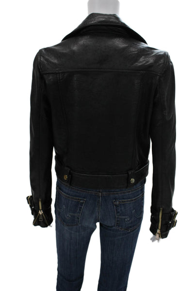 Nicholas Womens Biker Lamb Leather Jacket Black Buckle Collared Size 8