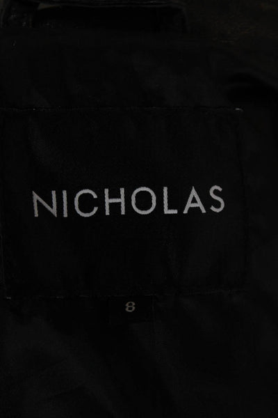 Nicholas Womens Biker Lamb Leather Jacket Black Buckle Collared Size 8
