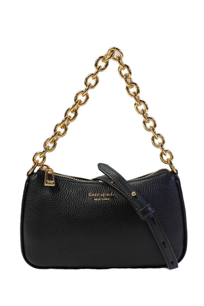 Kate Spade New York Womens Leather Small Zippered Shoulder Handbag Black