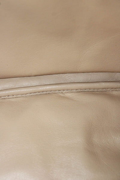 Chanel Womens Leather Quilted Zippered Camera Shoulder Handbag Beige