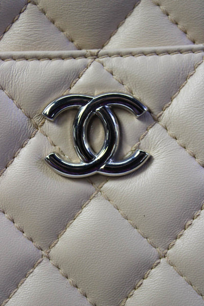 Chanel Womens Leather Quilted Zippered Camera Shoulder Handbag Beige