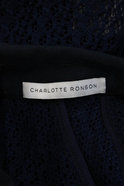 Charlotte Ronson Women Collared Dark Blue Short Sleeve Designer Blouse Size S