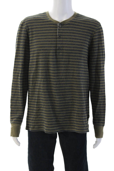 Banana Republic Mens Cotton Striped Long Sleeve Henley Green Size XL