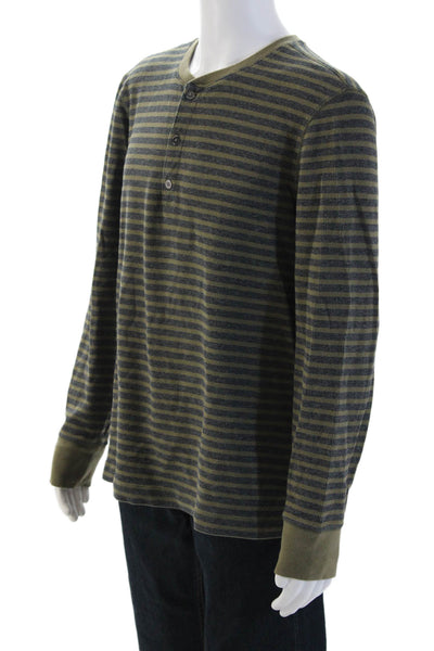 Banana Republic Mens Cotton Striped Long Sleeve Henley Green Size XL
