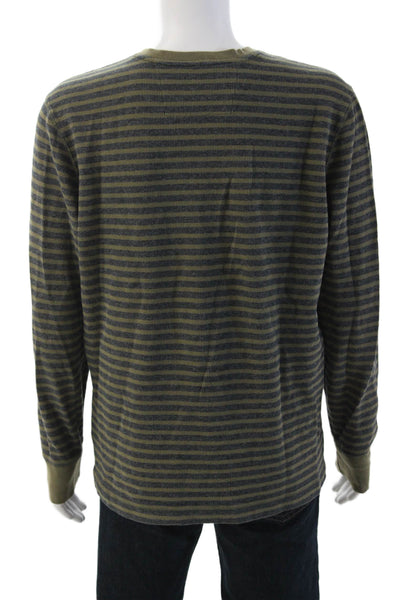 Banana Republic Mens Cotton Striped Long Sleeve Henley Green Size XL