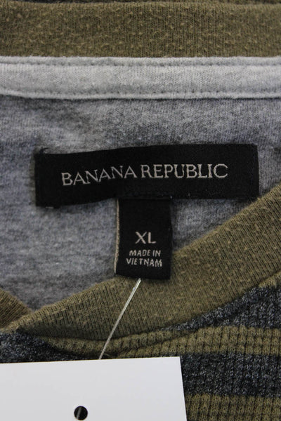 Banana Republic Mens Cotton Striped Long Sleeve Henley Green Size XL