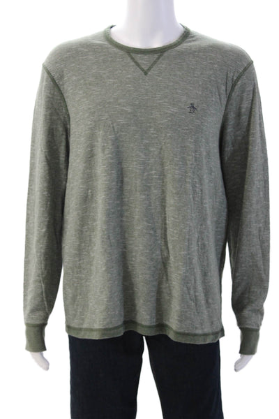 Original Penguin Mens Long Sleeve Striped Crewneck T Shirt Green Size XL