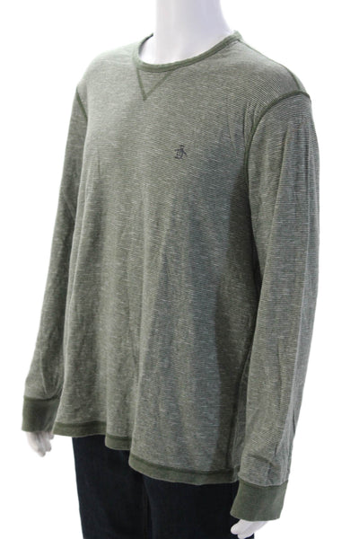 Original Penguin Mens Long Sleeve Striped Crewneck T Shirt Green Size XL