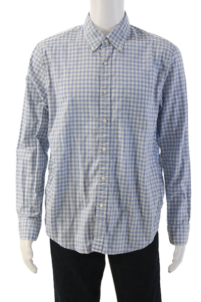 J Crew Mens Cotton Gingham Collar Long Sleeve Slim Button Down Blue Size L