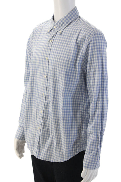 J Crew Mens Cotton Gingham Collar Long Sleeve Slim Button Down Blue Size L