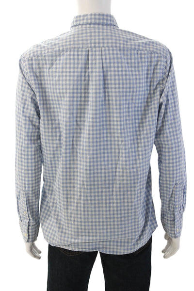 J Crew Mens Cotton Gingham Collar Long Sleeve Slim Button Down Blue Size L