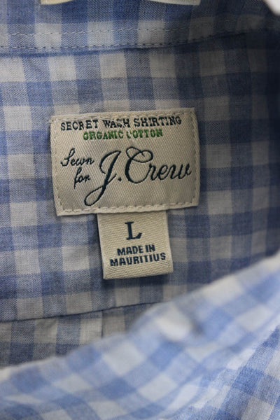 J Crew Mens Cotton Gingham Collar Long Sleeve Slim Button Down Blue Size L