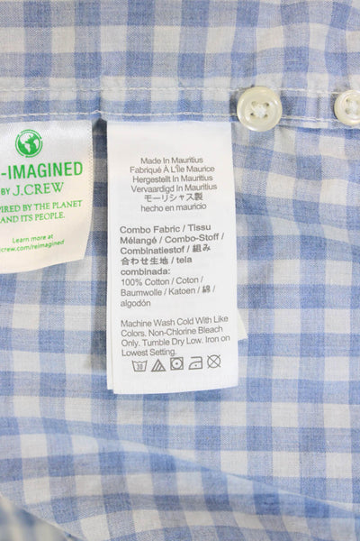 J Crew Mens Cotton Gingham Collar Long Sleeve Slim Button Down Blue Size L