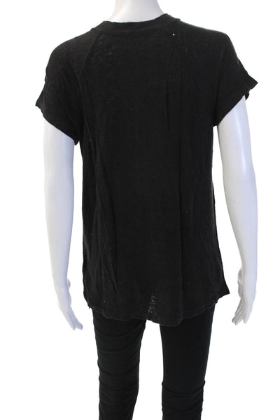 Monrow Womens Basic Black Linen V-Neck Short Sleeve T-Shirt Size XS