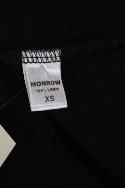 Monrow Womens Basic Black Linen V-Neck Short Sleeve T-Shirt Size XS