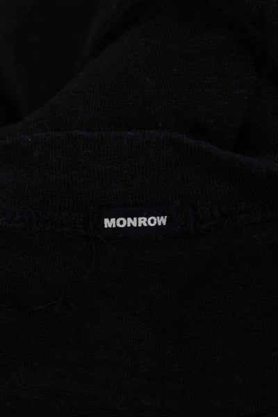 Monrow Womens Basic Black Linen V-Neck Short Sleeve T-Shirt Size XS