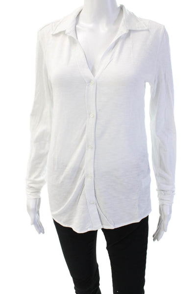 Lilla P Women Basic Button-Up White Collared Long Sleeve Viscose Top Size S