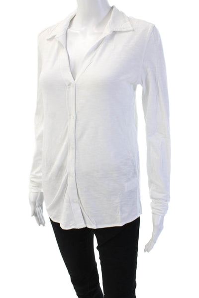 Lilla P Women Basic Button-Up White Collared Long Sleeve Viscose Top Size S