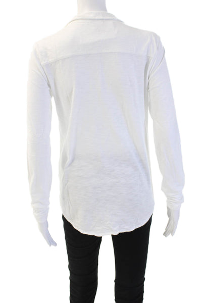 Lilla P Women Basic Button-Up White Collared Long Sleeve Viscose Top Size S
